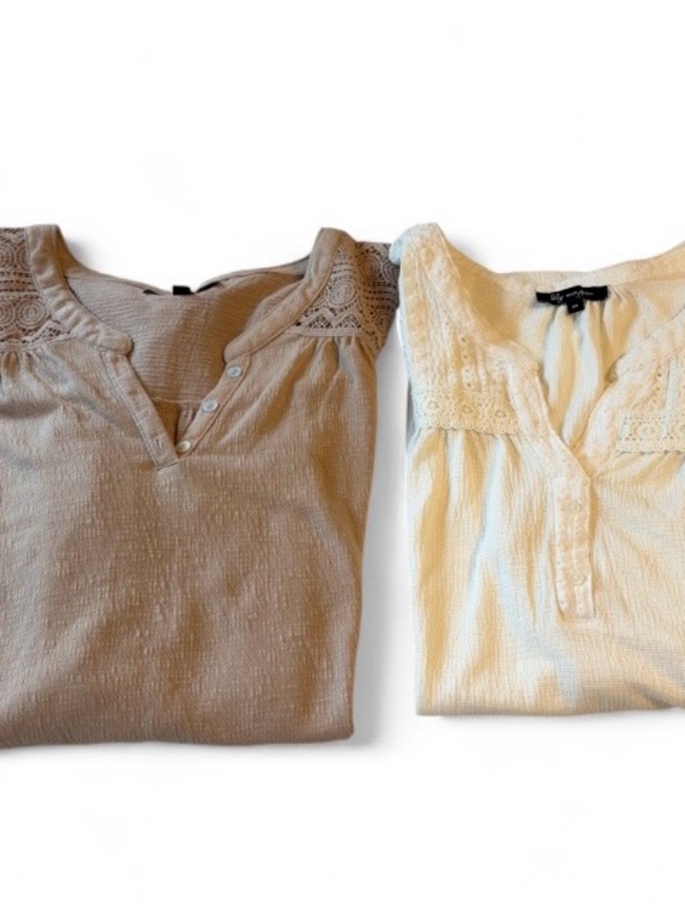 Lily Morgan set of two Lace Yoke Henley Tunic - Beige and Cream